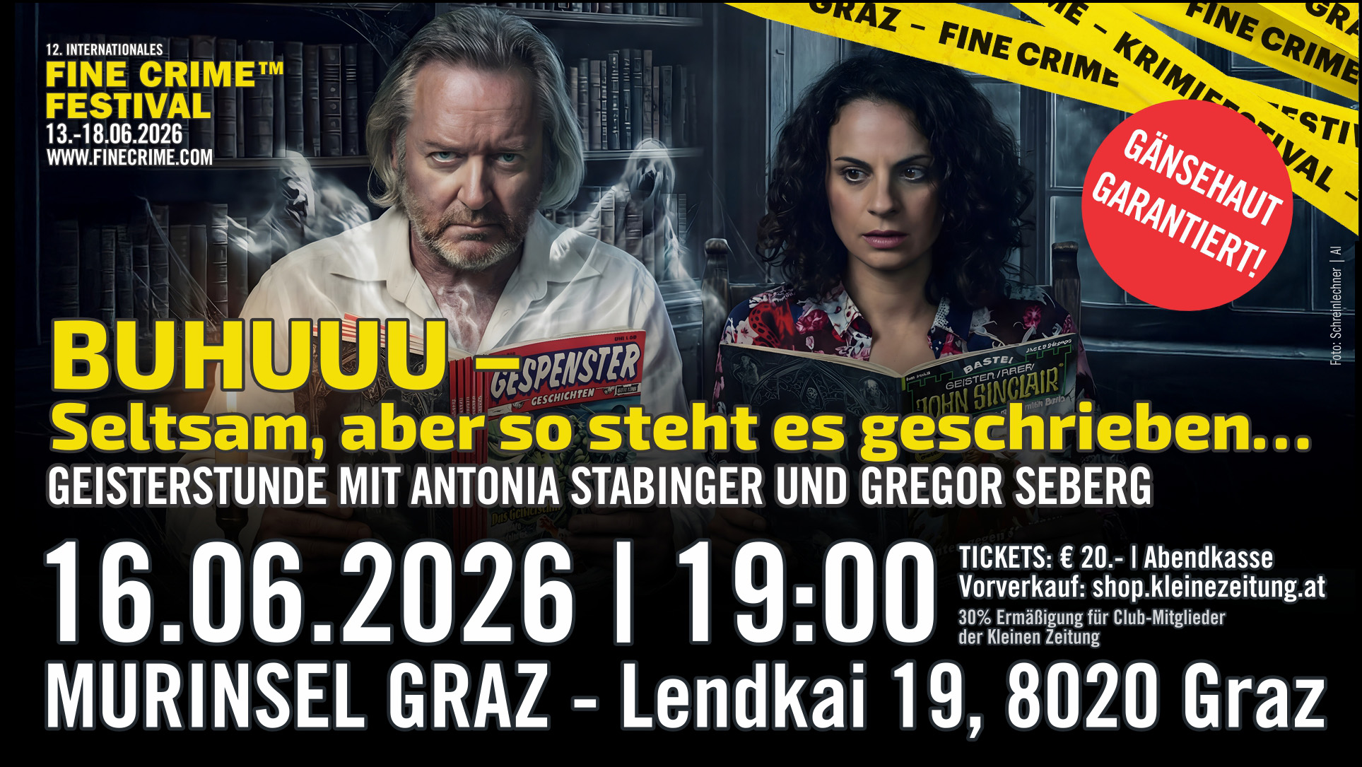 BUHUU Seltsam, aber so steht es geschrieben... Gregor Seberg und Antonia Stabinger lesen aus Groschenromanen. Ausstellungseröffnung von Niki Schreinlechner "Zwischen Abscied und Unsichtbarkeit"