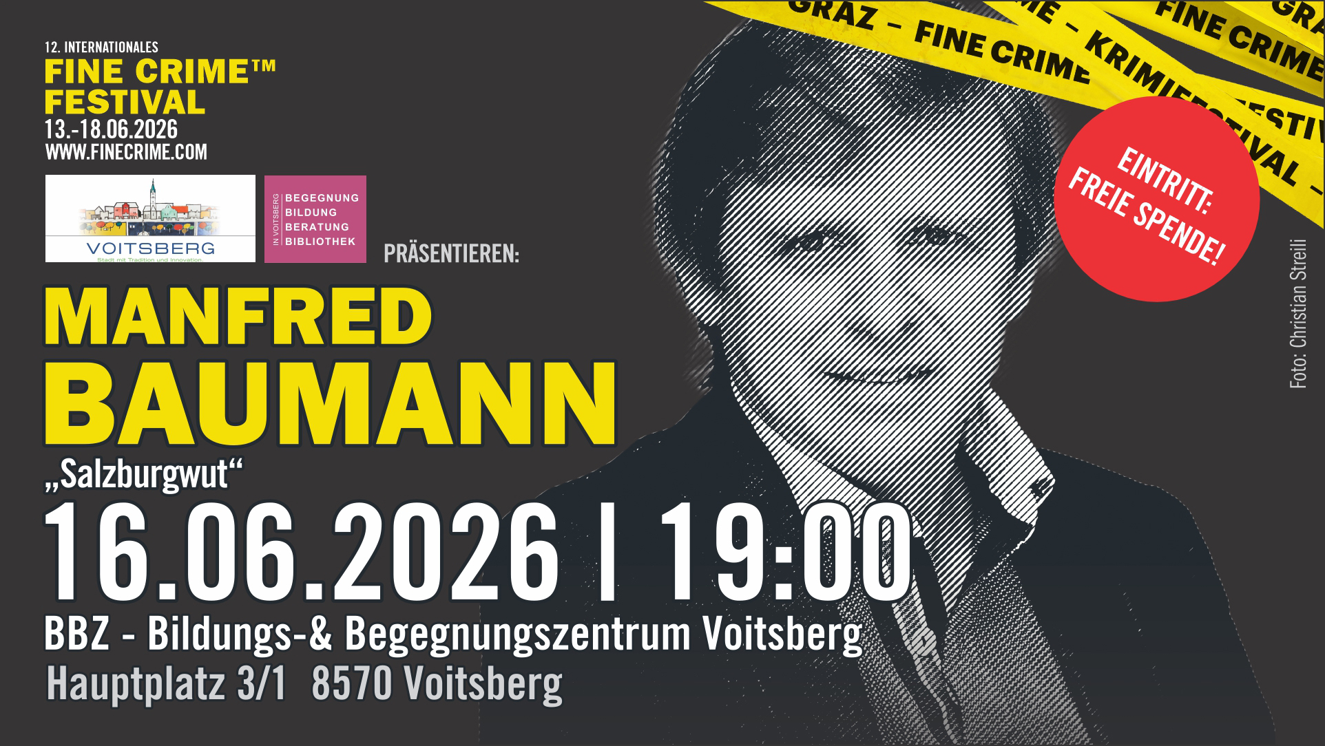 Manfred Baumann liest BBZ in Voistberg Fine Crime Festival