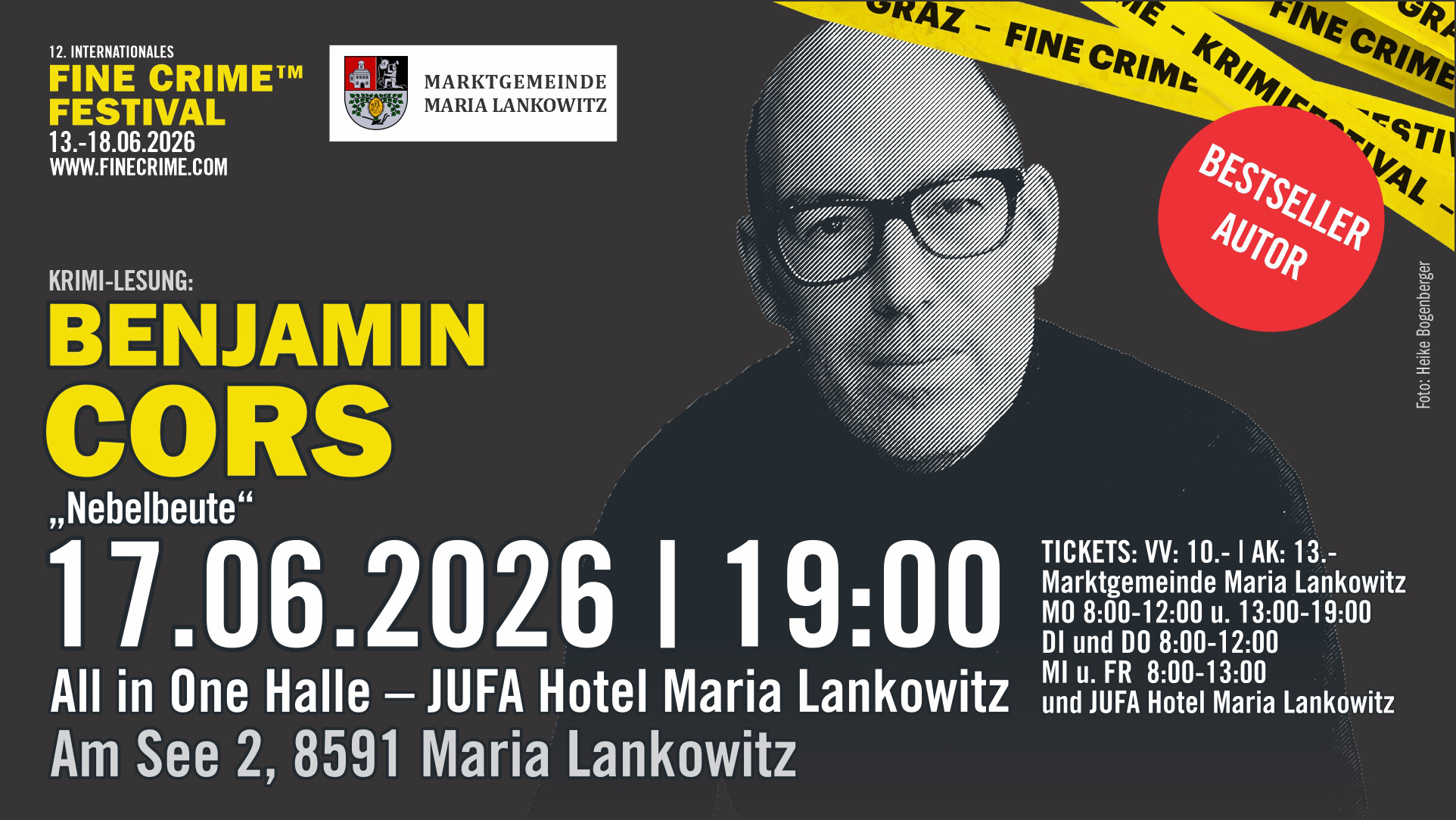Benjamin Cors liest im JUFA Hotel in Maria Lankowitz - Fine Crime Festival 2026