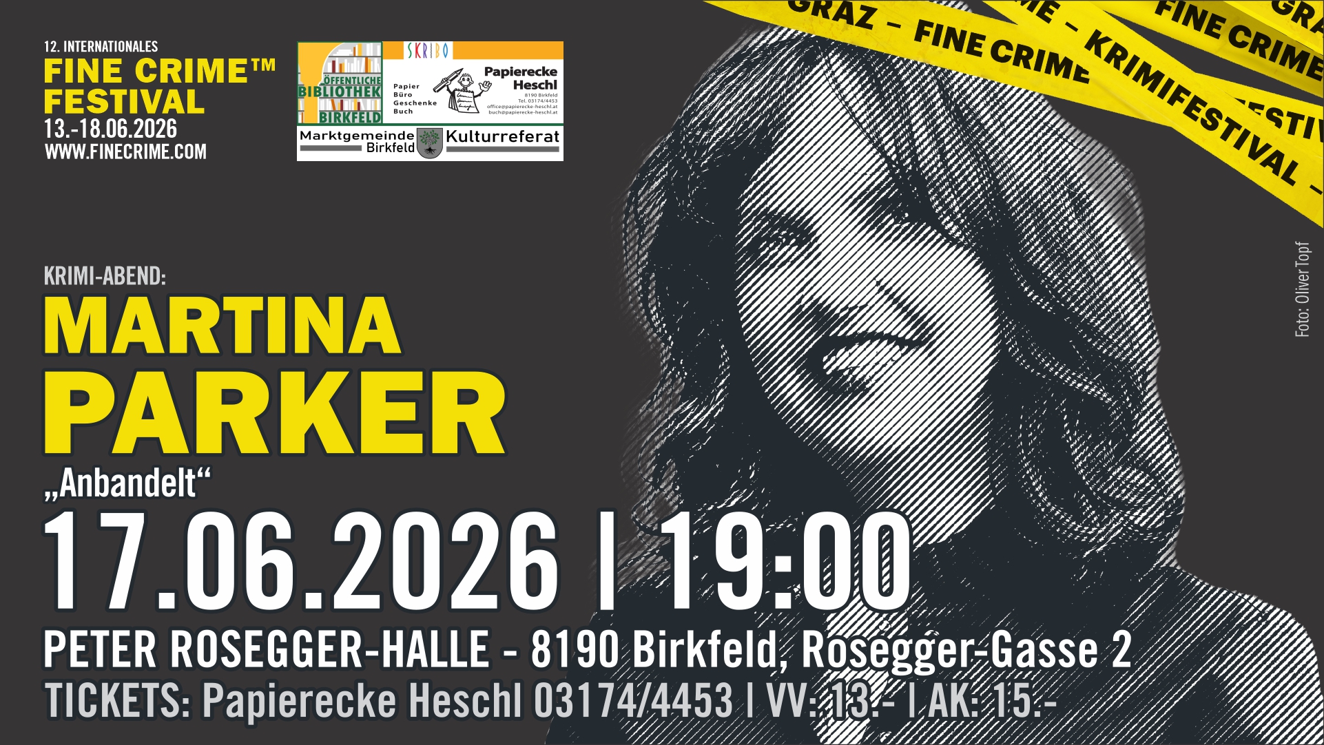 Martina Parker liest in Birkfeld in der Peter Rossegger Halle - Fine Crime Festival 2026