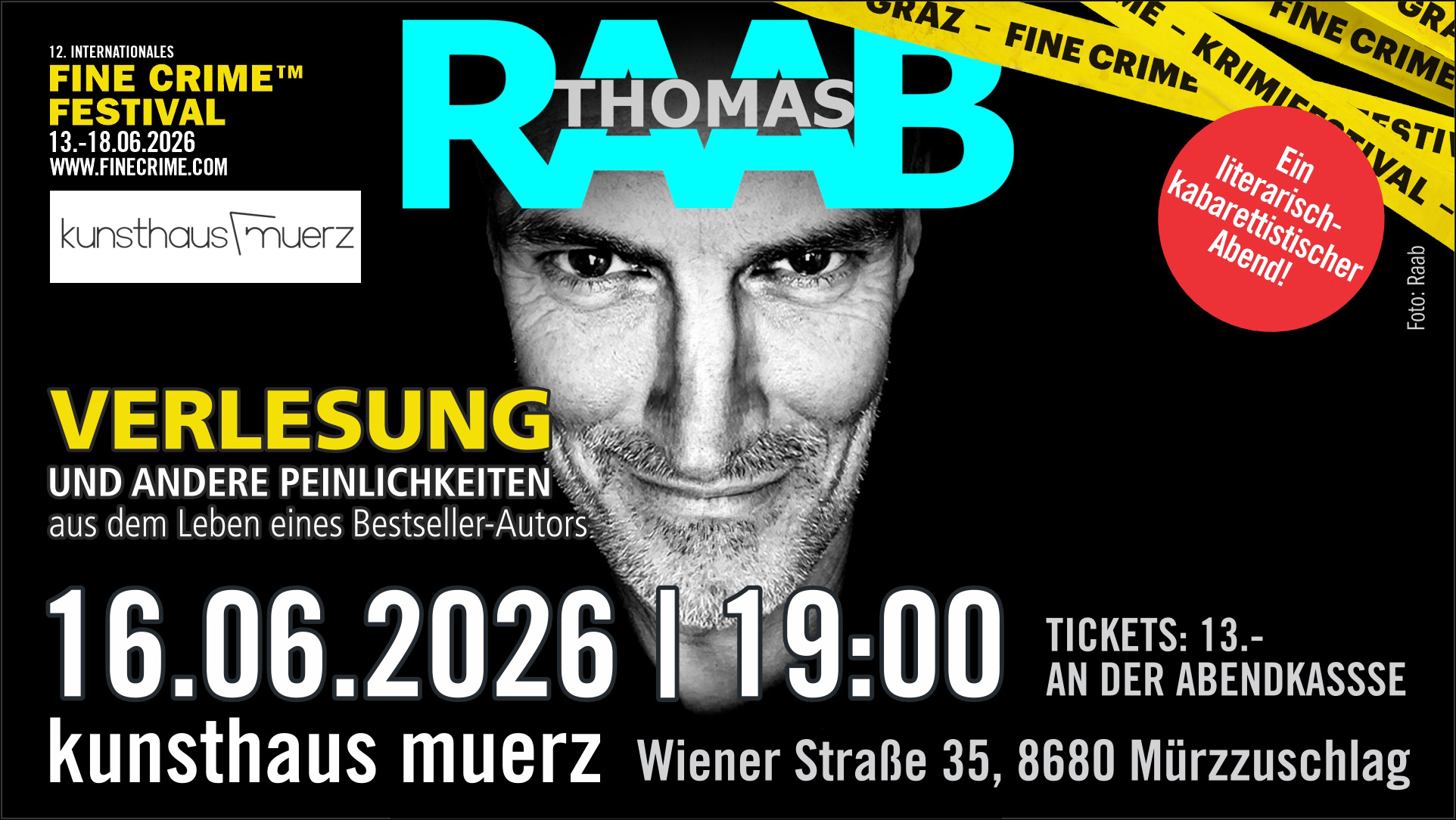 Thomas Raab mit seinem Kabarett "VERLESUNG" im Kunsthaus MUERZ - FIne Crime Festival 2026