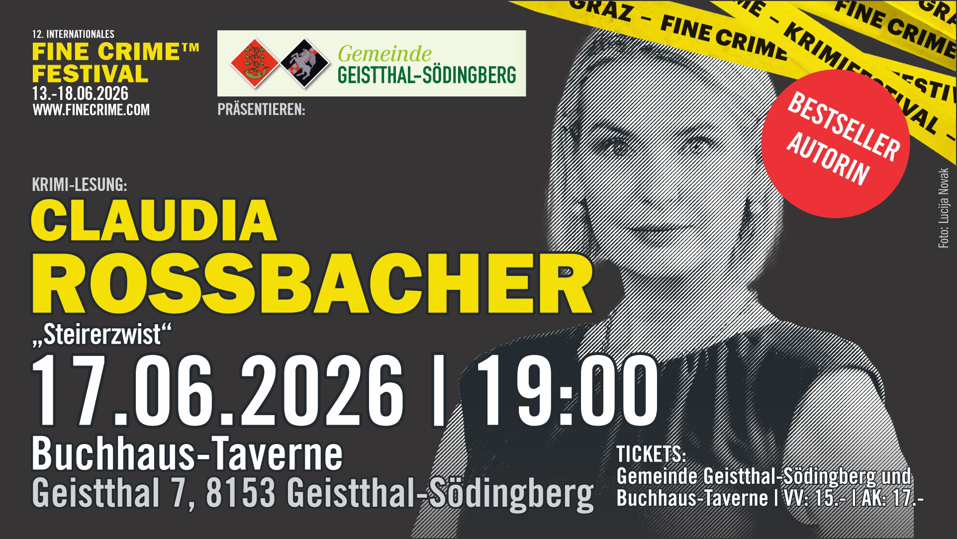 Claudia Rossbacher liest in der Buchhaus.Taverne in Geisthal-Södingberg - Fine Crime Festival 2026